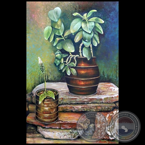 Plantas y piedras - Pintura al leo - Obra de Vicente Gonzlez Delgado